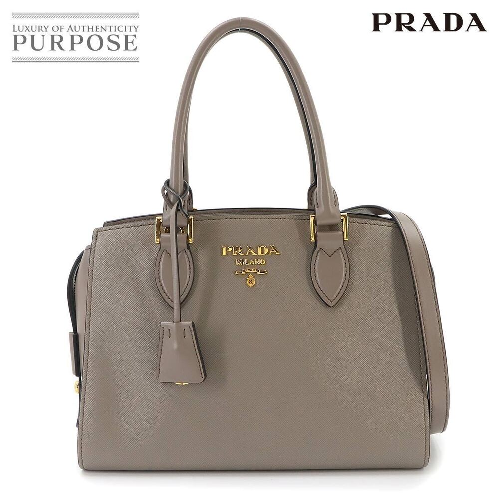 Prada Saffiano Hand Leather Shoulder Bag Gray
